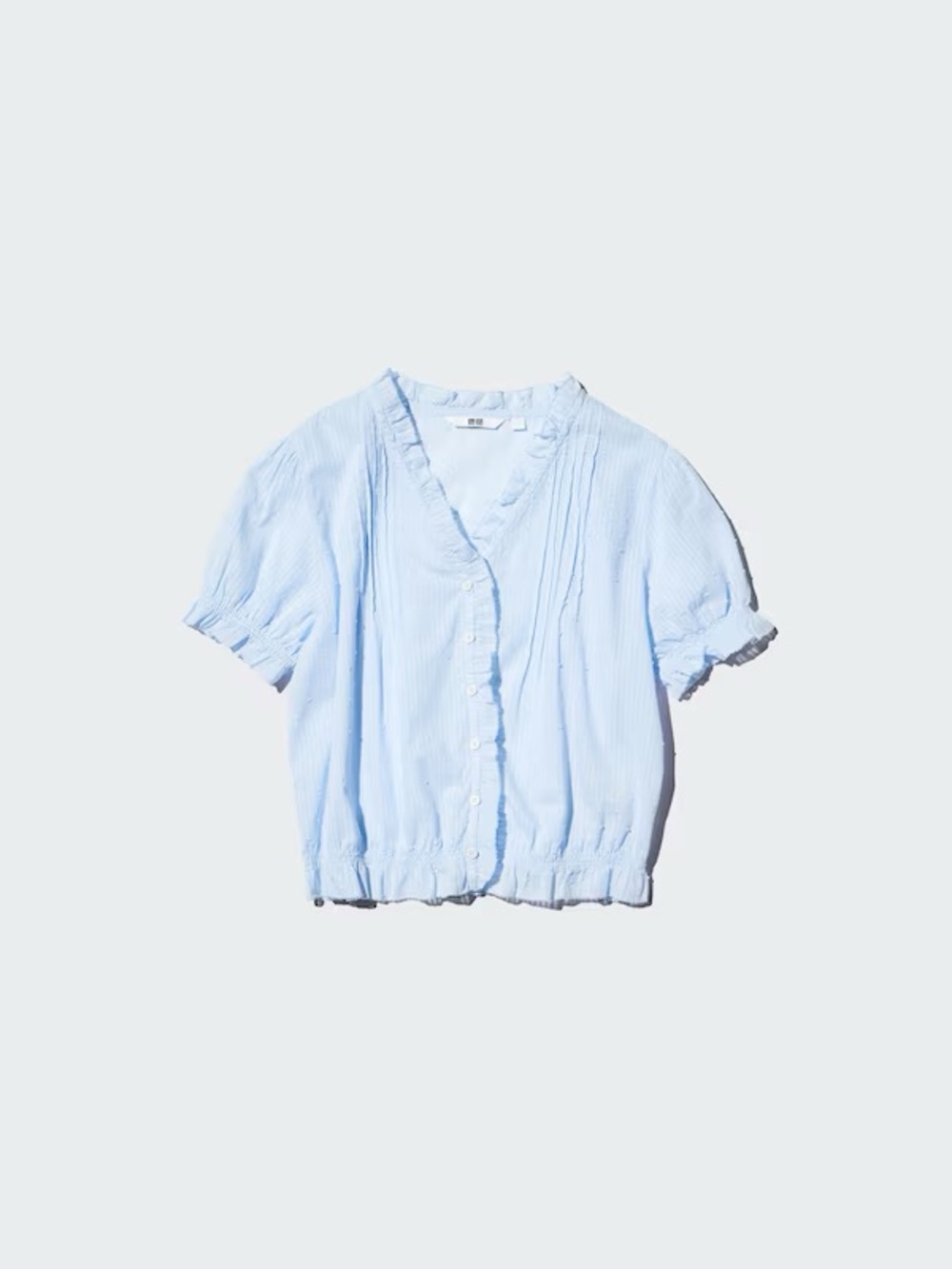 🍋 NEW Uniqlo Cotton Dobby V-Neck Blouse - Light Blue